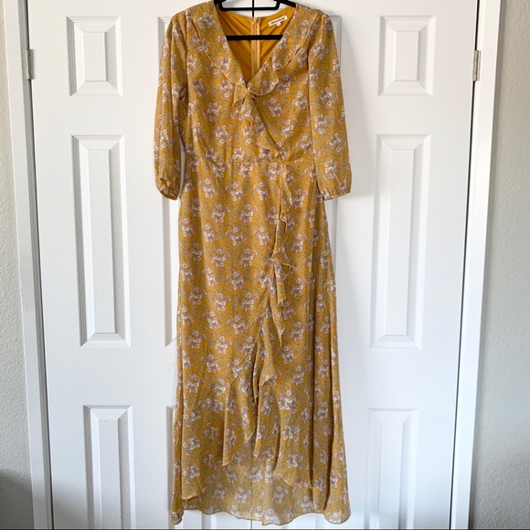 jessakae Dresses & Skirts - {WORN ONCE} YELLOW FAUX-WRAP HIGH LOW DRESS